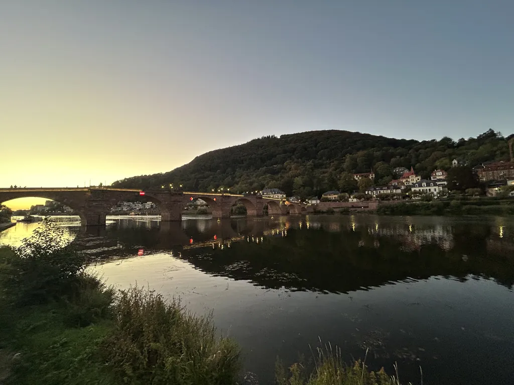 The Old Bridge after sunset. Heidelberg.