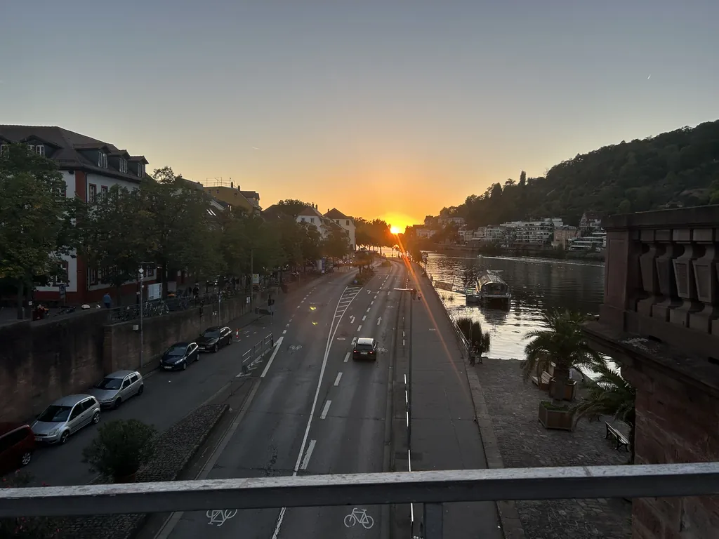 Sunset straight down the Neckar. Heidelberg.